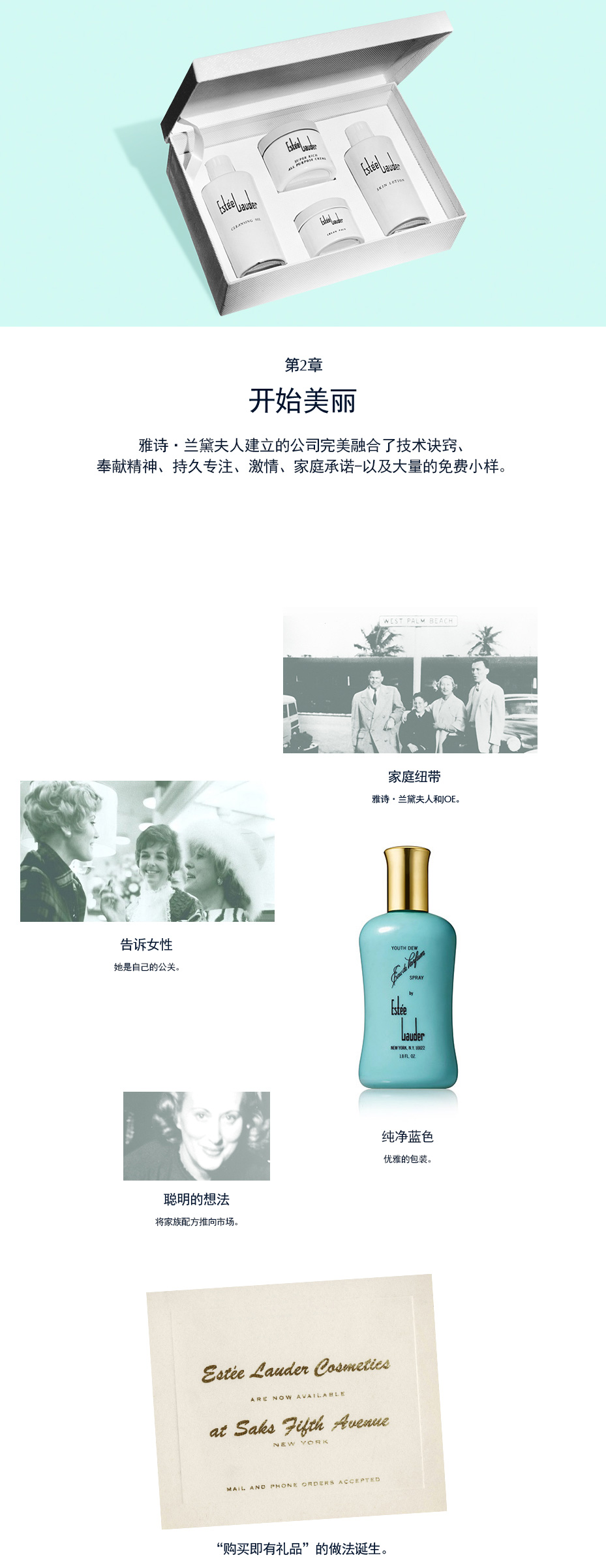 第2章 开始美丽 雅诗·兰黛夫人建立的公司完美融合了技术诀窍、奉献精神、持久专注、激情、家庭承诺-以及大量的免费小样。