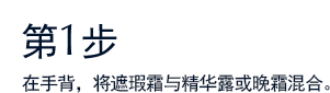 第1步 在手背，将遮瑕霜与精华露或晚霜混合。