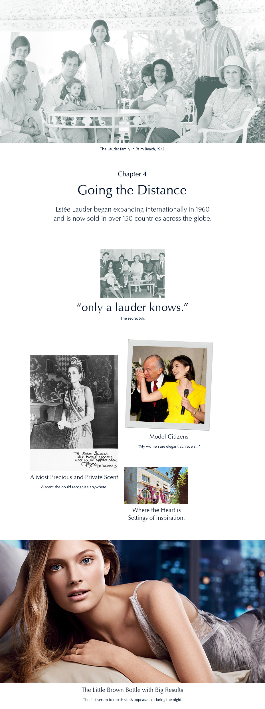 第4章 愈行愈远 1960年，雅诗兰黛开始全球推广，现在已销售至全球150多个国家。